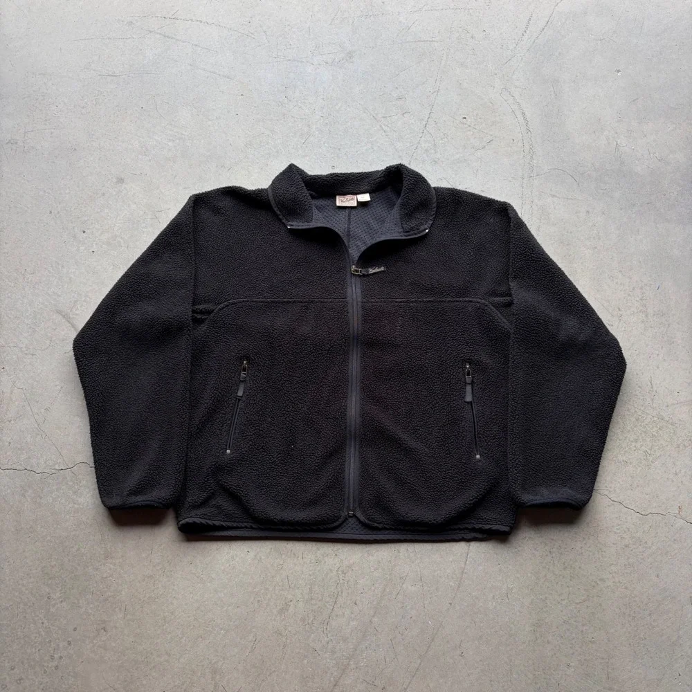 Woolrich Polartec Fleece Jacket Mens Large Black Full Zip Deep Pile